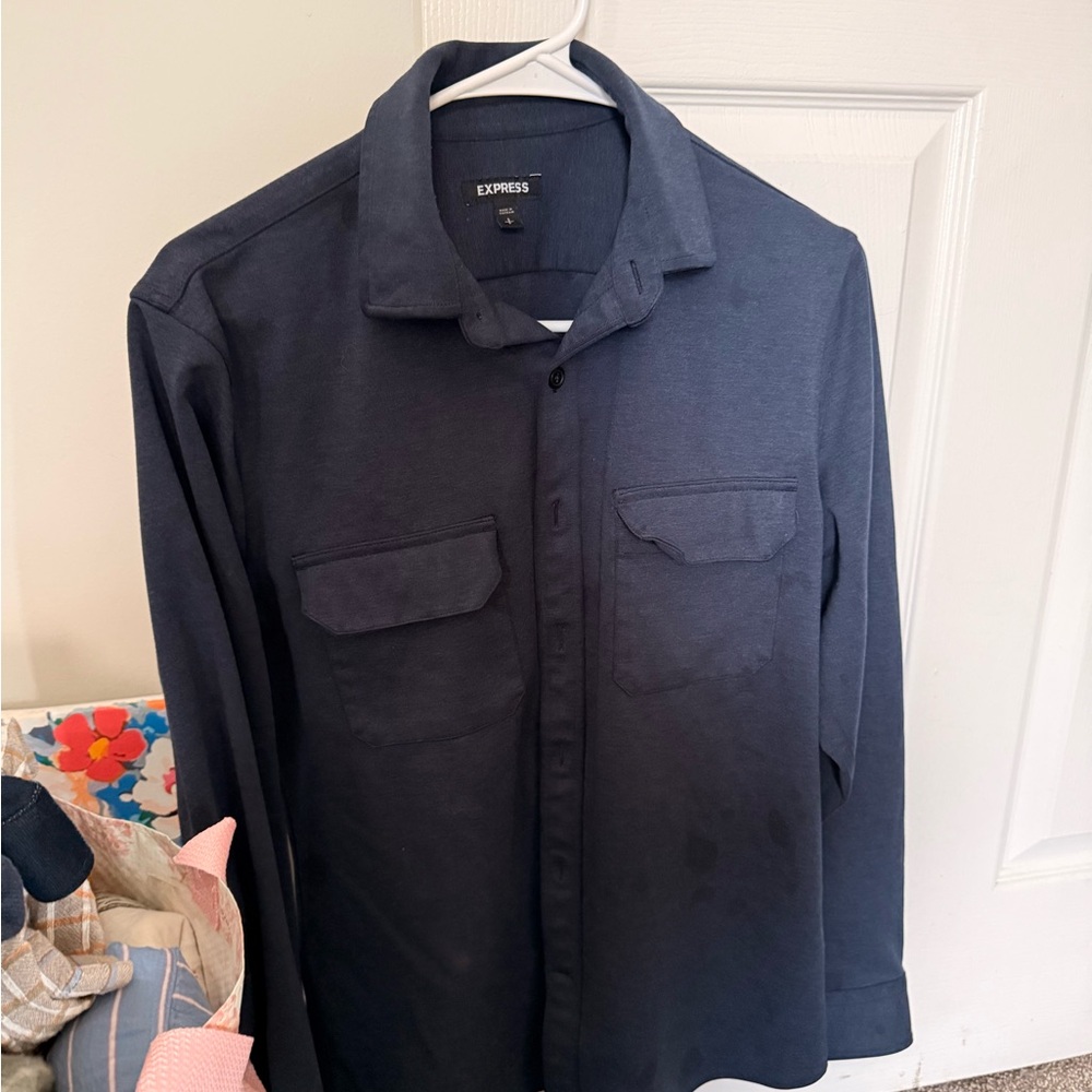 Express Men's Long Sleeve Button-Down Shirt Navy